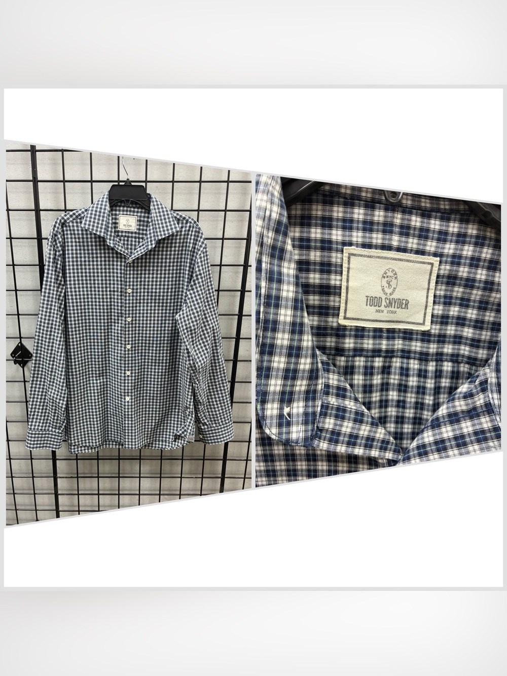 TODD SNYDER NY Men's 2 Ply Button Front Plaid Checkered Dress Shirt 16.5 34/35